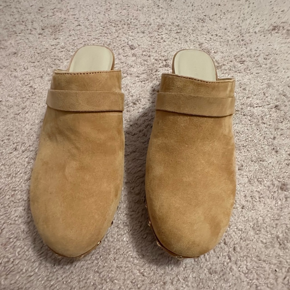 Ann Taylor Mustard Yellow Leather Suede Clogs w/ Gold Studs 8.5M